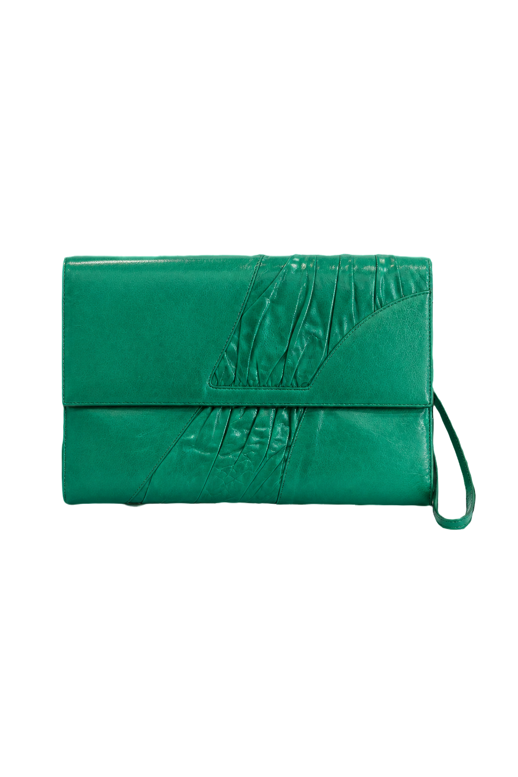 1980s Emerald Green Leather Clutch Bag - Front View