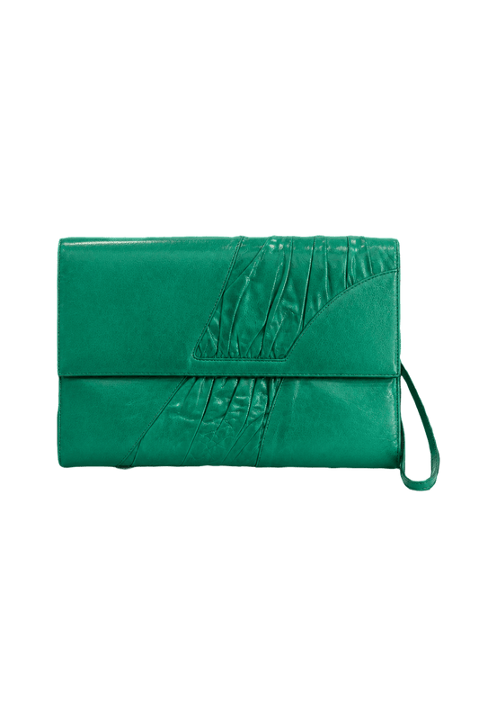 1980s Emerald Green Leather Clutch Bag - Front View