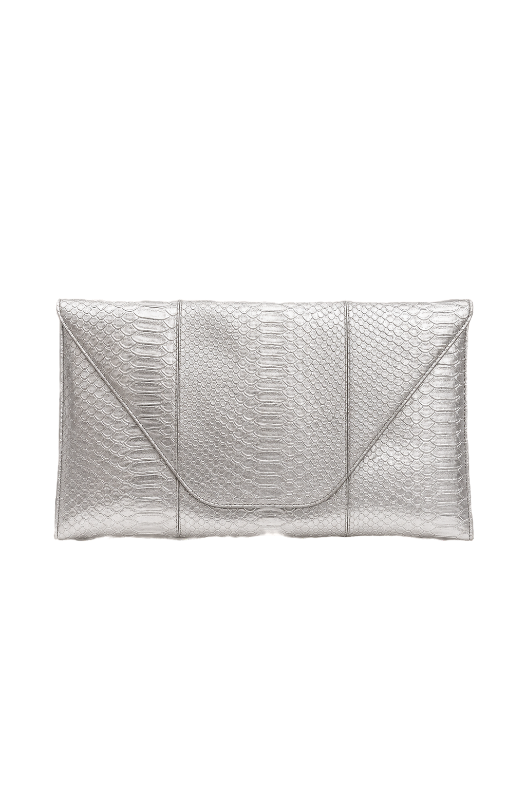 1980s Metallic Silver Leather Clutch Bag - Front View