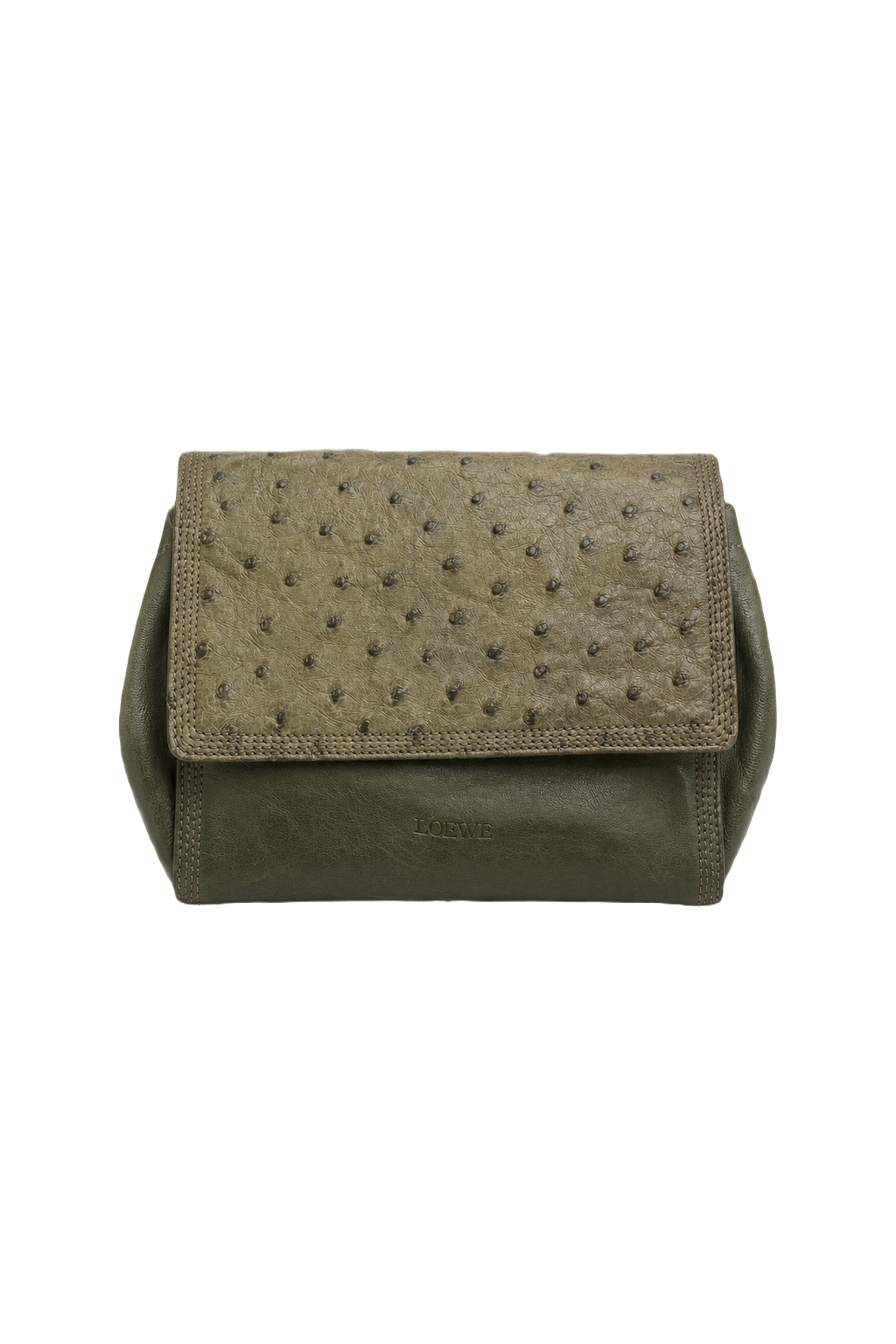 1980s Olive Green Leather Bag - Front View