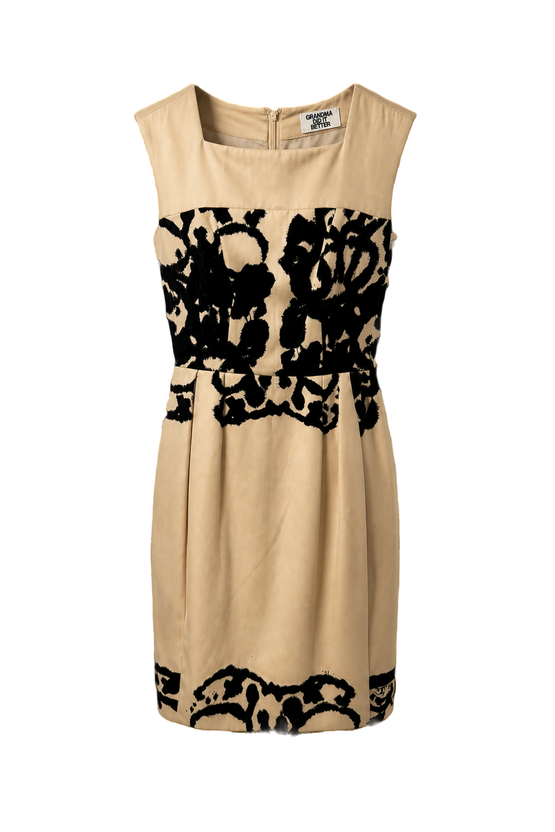 1980s Cream Satin Dress - Front View