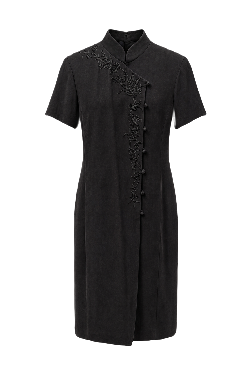 1990s Black Silk Shift Dress - Front View