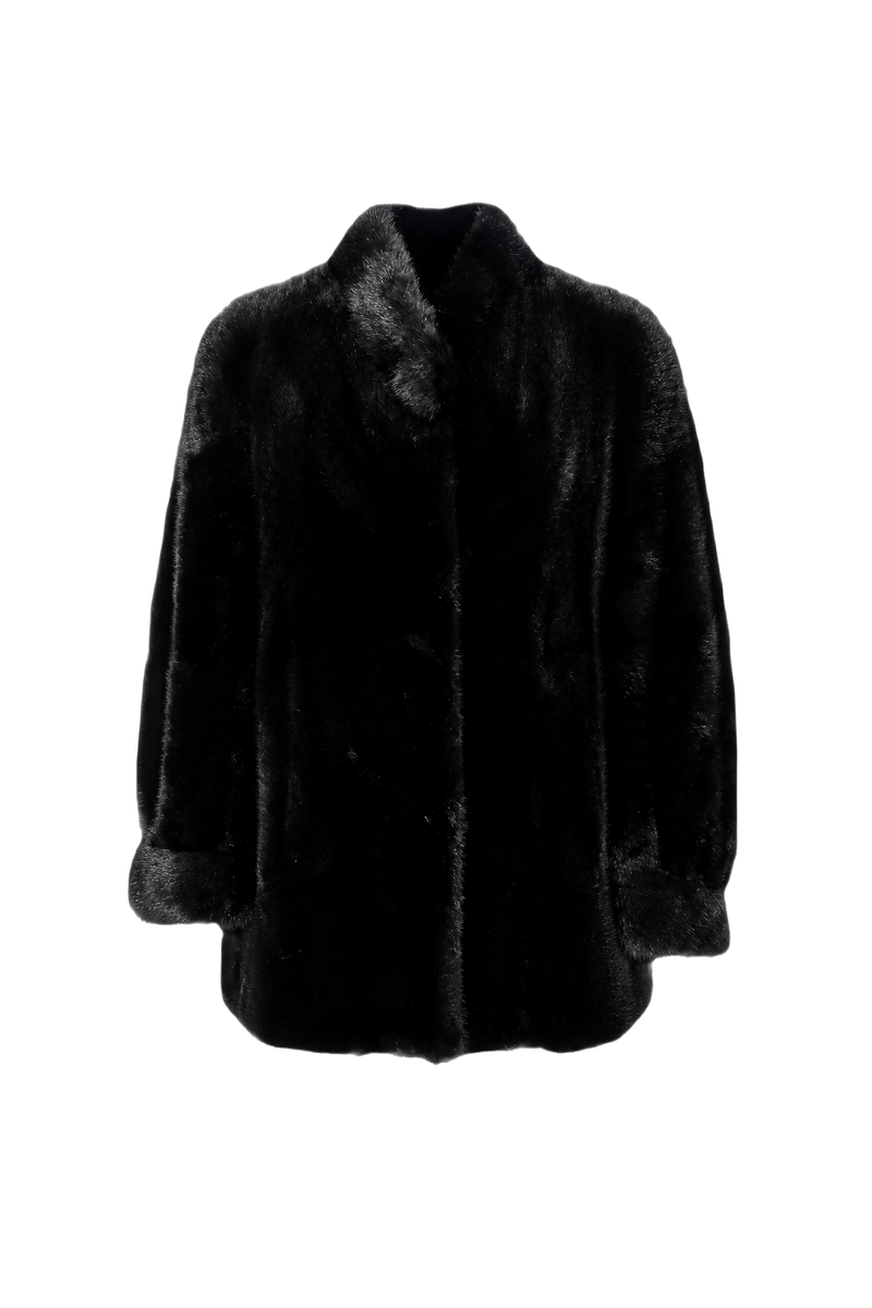1980s Black Fur Coat - Front View