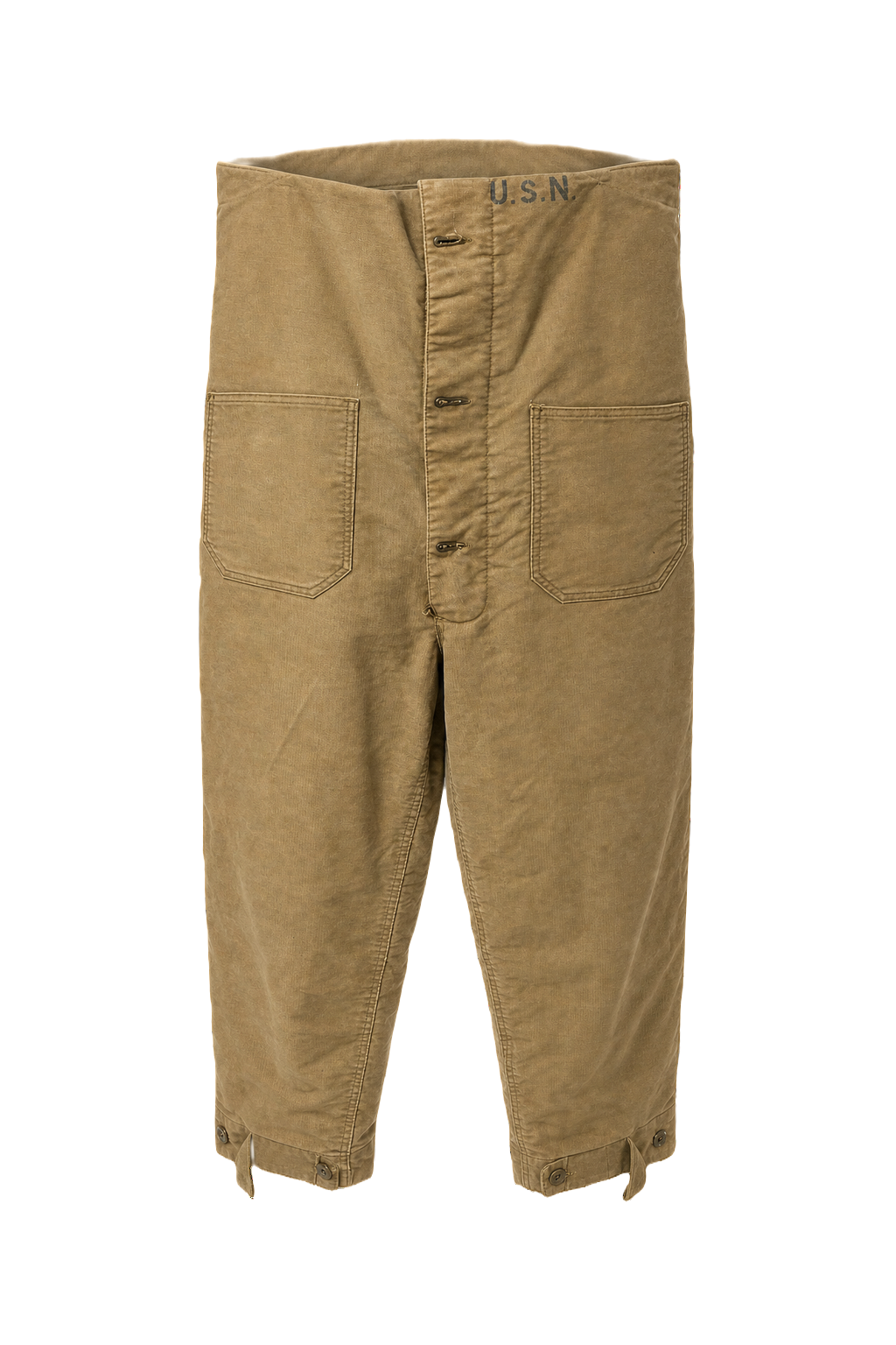 1940s Khaki Cotton Trousers - Front View