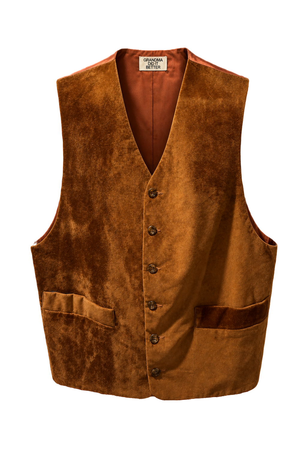1970s Burnt Orange Velvet Vest - Front View