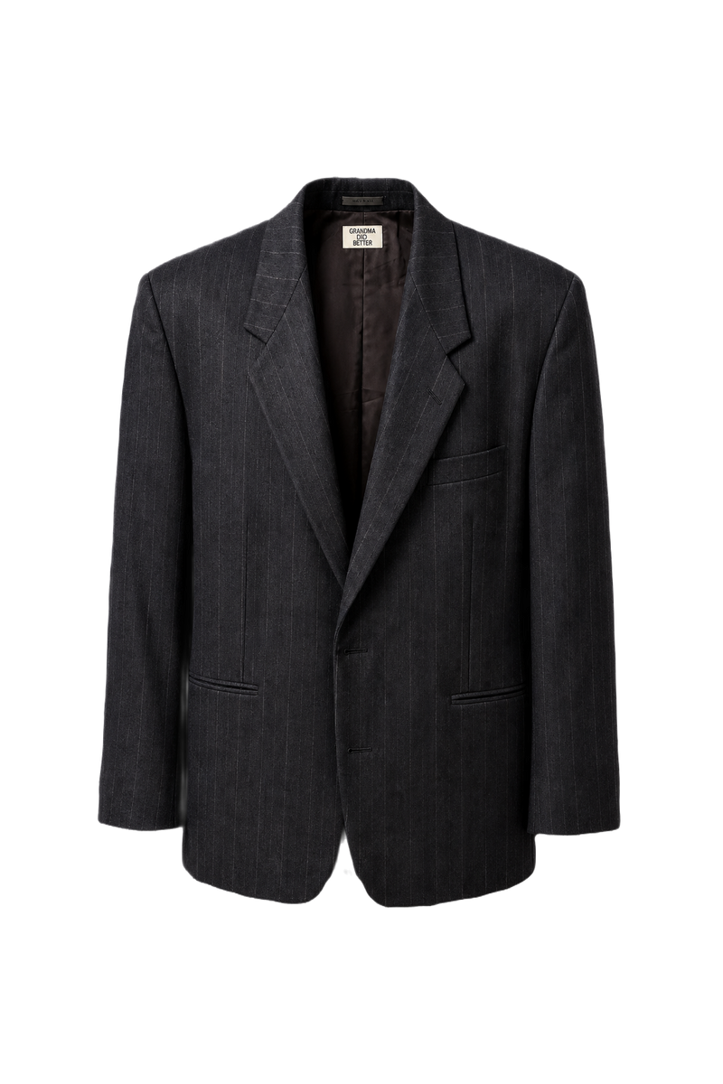1980s Dark Grey Wool Blazer - Front View