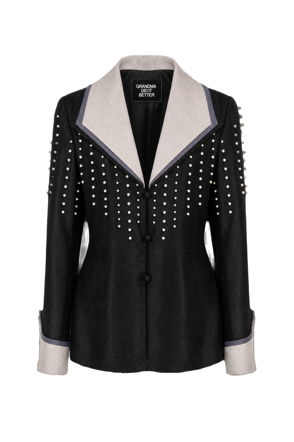 1980s Black Wool Blend Blazer - Front View
