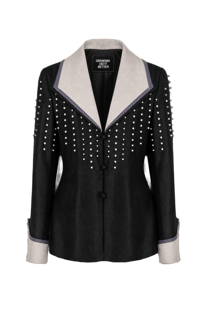1980s Black Wool Blend Blazer - Front View