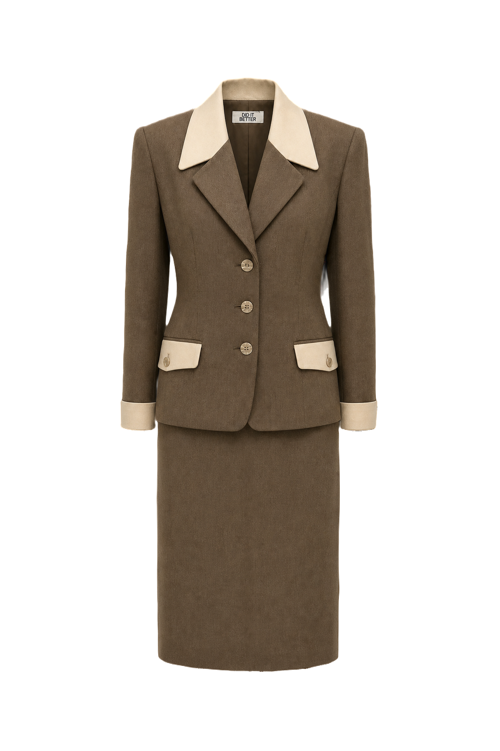 1980s Brown Wool Blend Blazer & Skirt Set - Front View