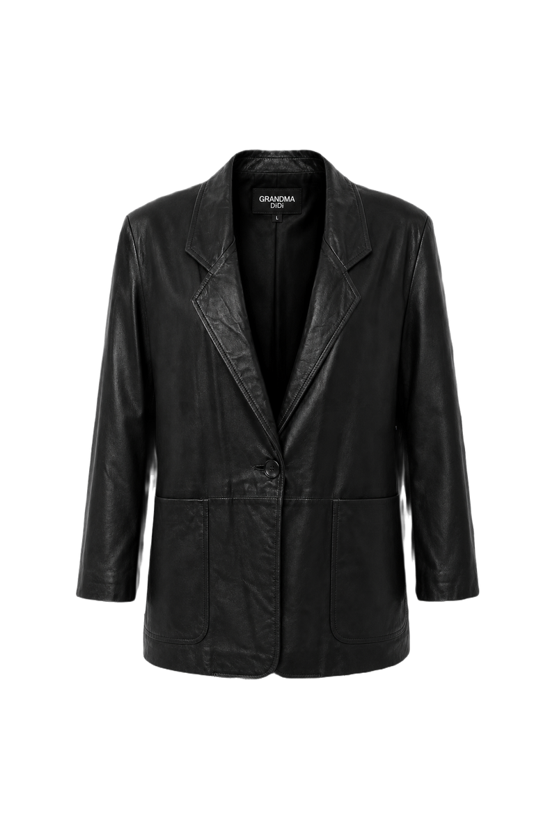 1990s Black Leather Blazer - Front View