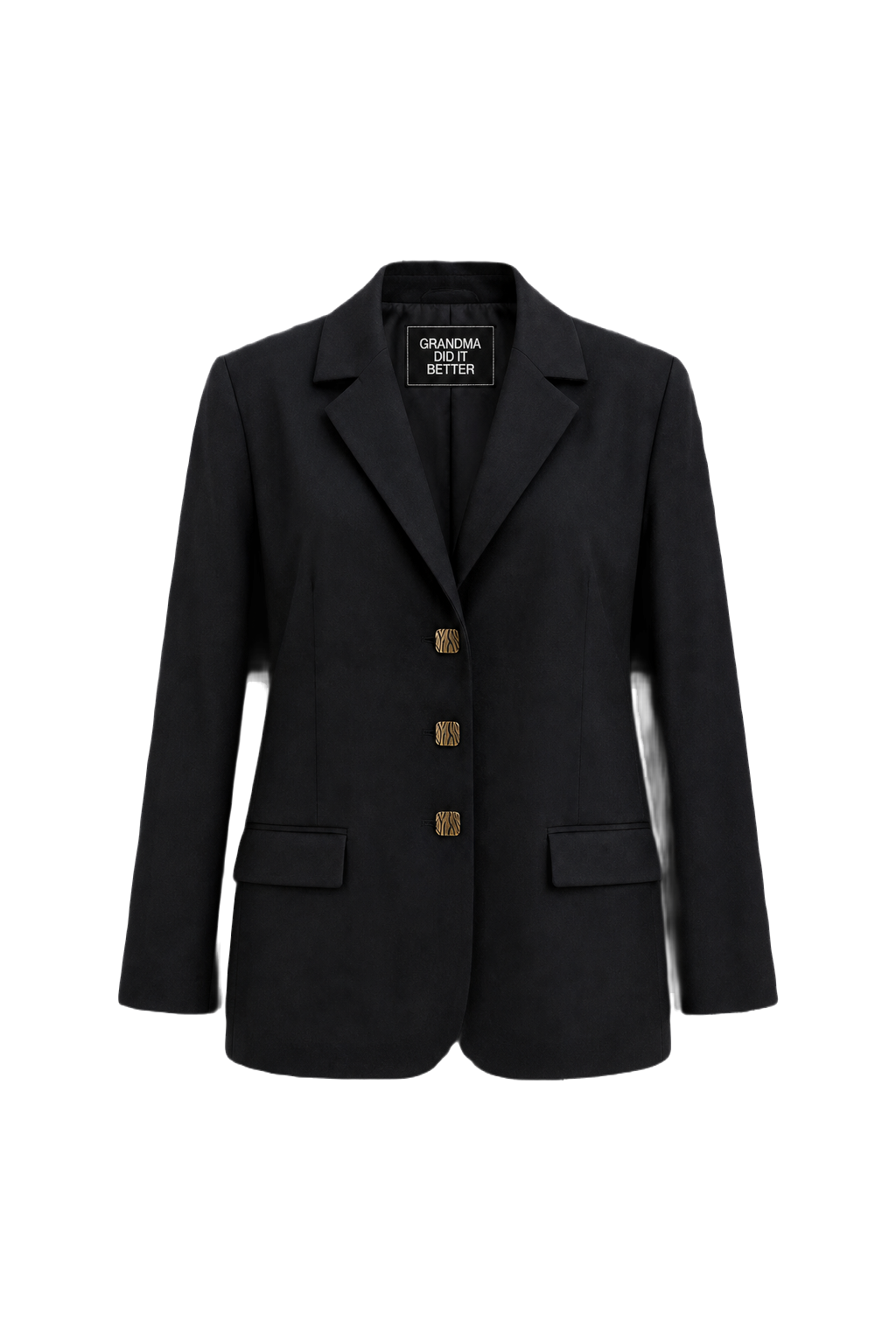 1990s Black Wool Blend Blazer - Front View
