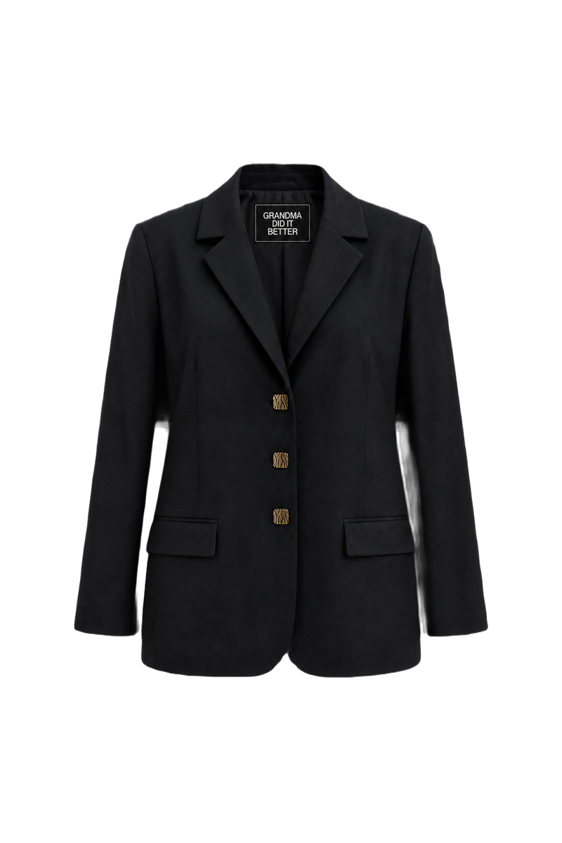 1990s Black Wool Blend Blazer - Front View