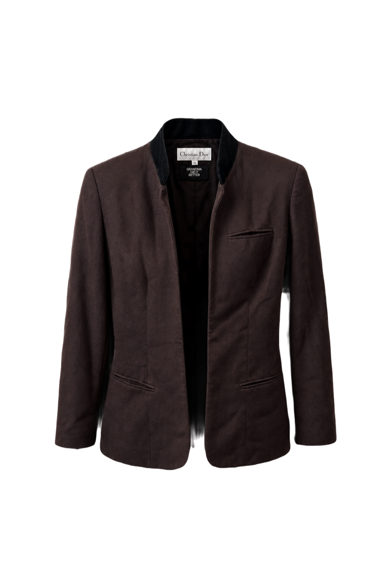 1980s Dark Brown Wool Blend Blazer - Front View