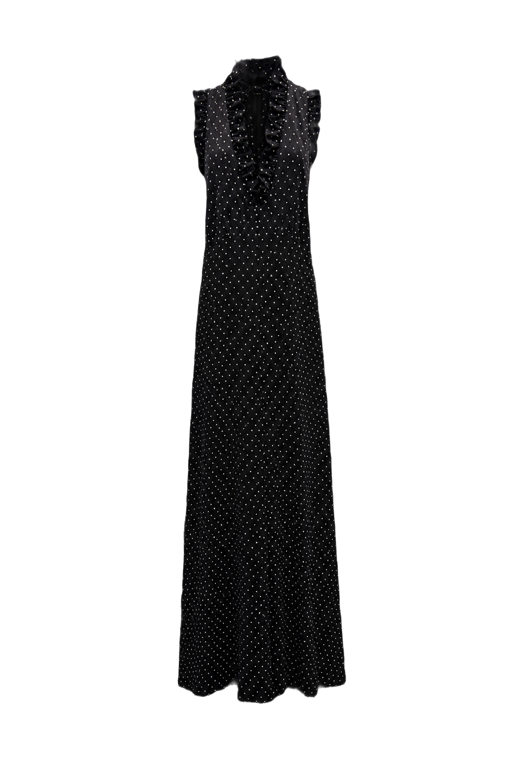 1990s Black Velvet Maxi Dress - Front View