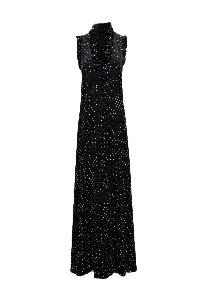 1990s Black Velvet Maxi Dress - Front View
