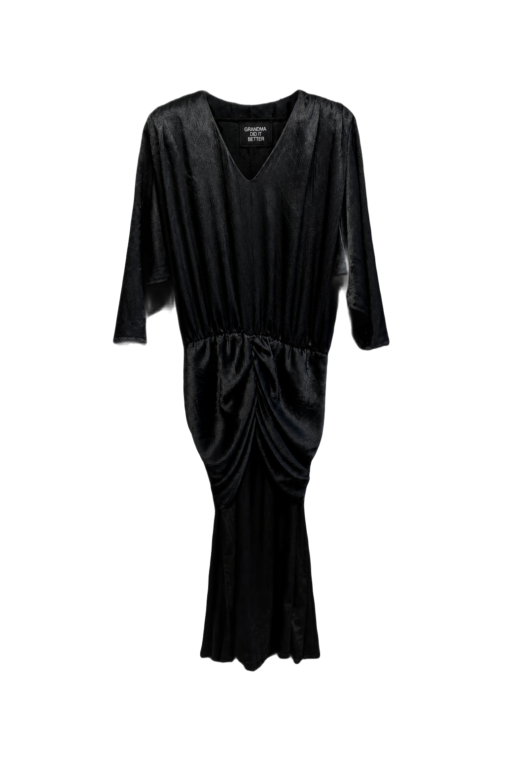 1980s Black Synthetic Midi Dress - Front View