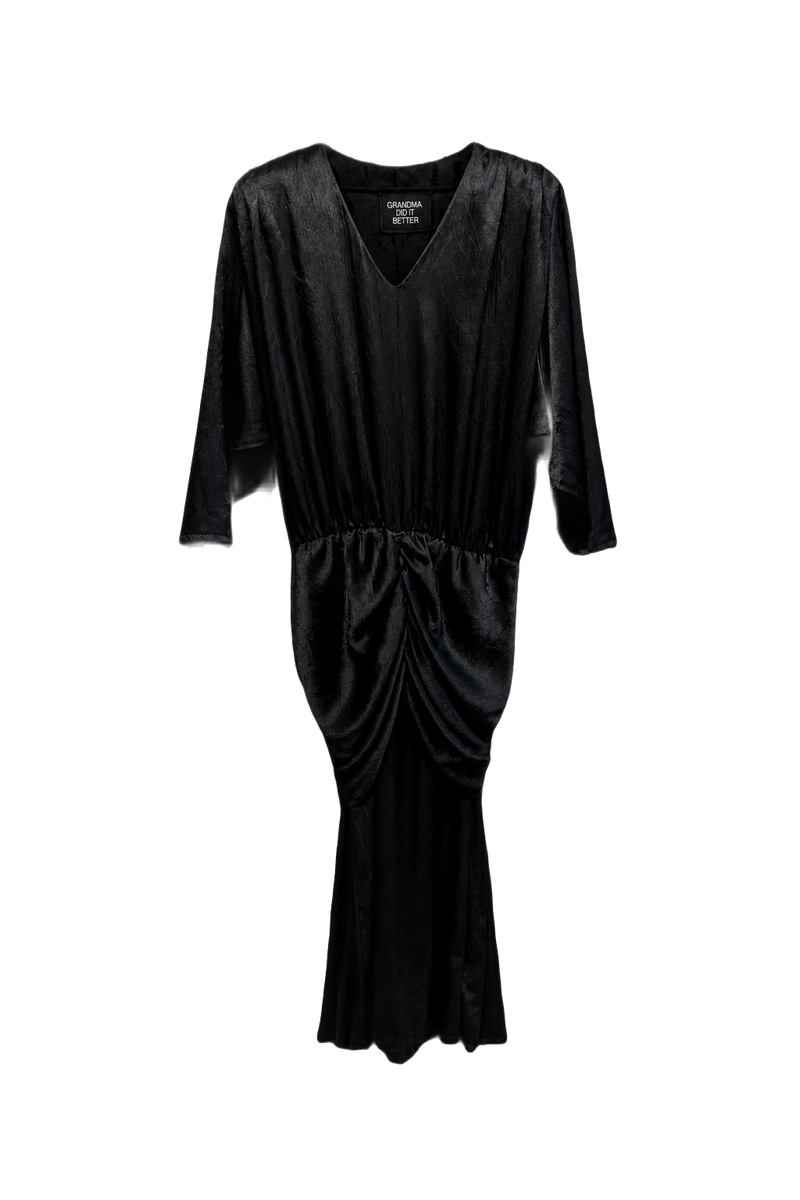 1980s Black Synthetic Midi Dress - Front View