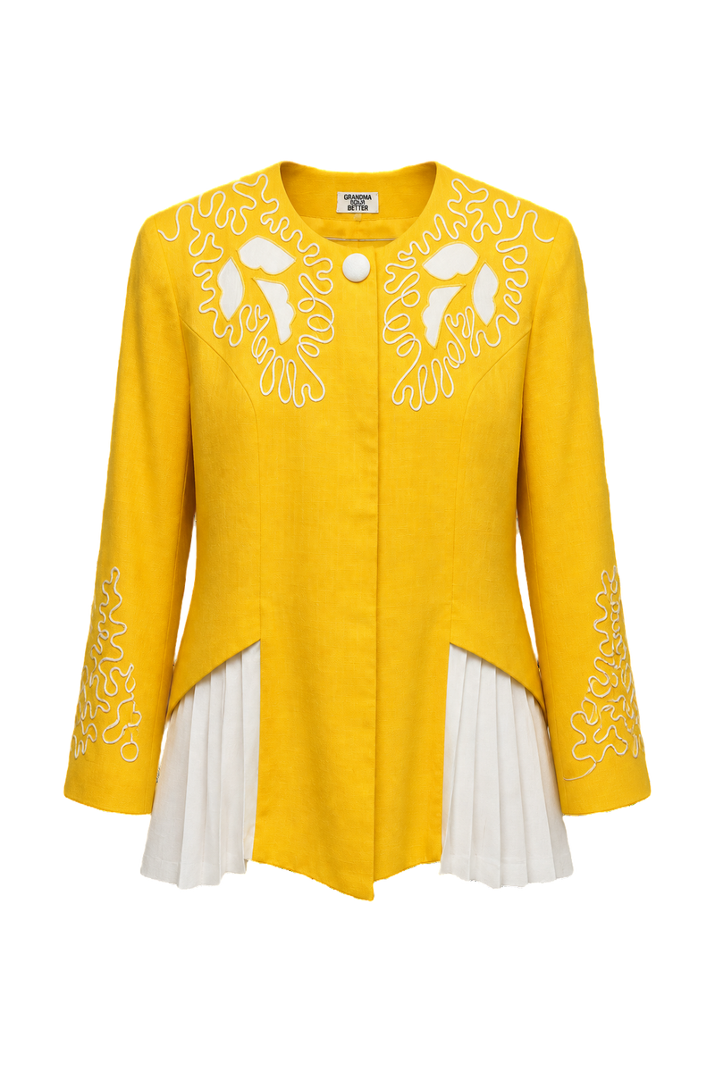 1980s Bright Yellow Wool Blend Jacket - Front View