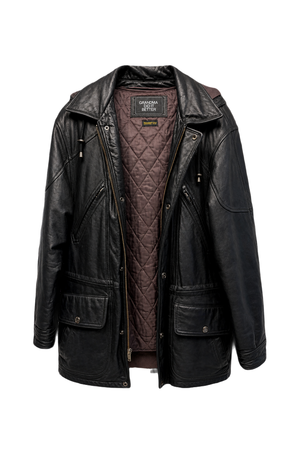 1990s Black Leather Jacket - Front View