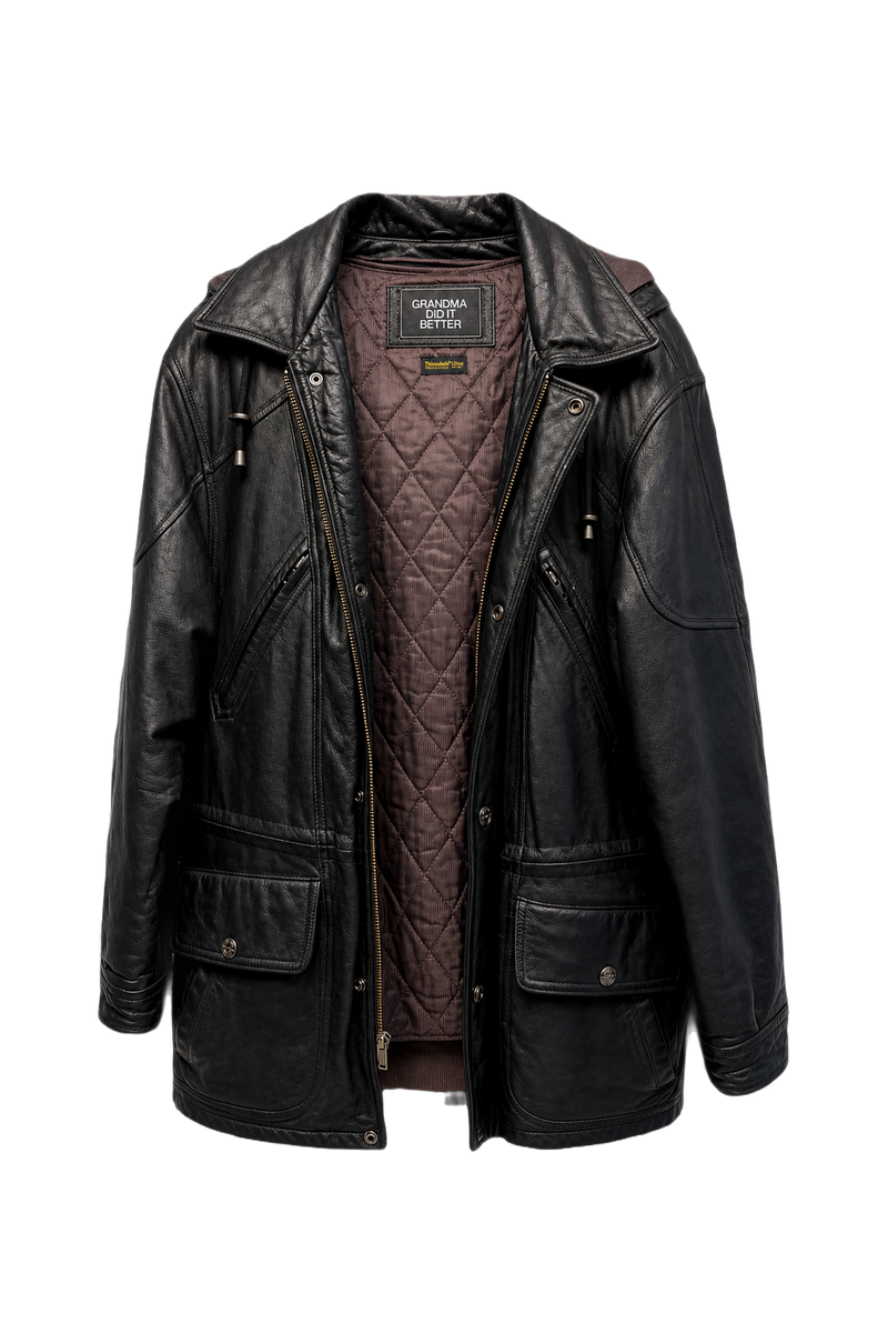 1990s Black Leather Jacket - Front View
