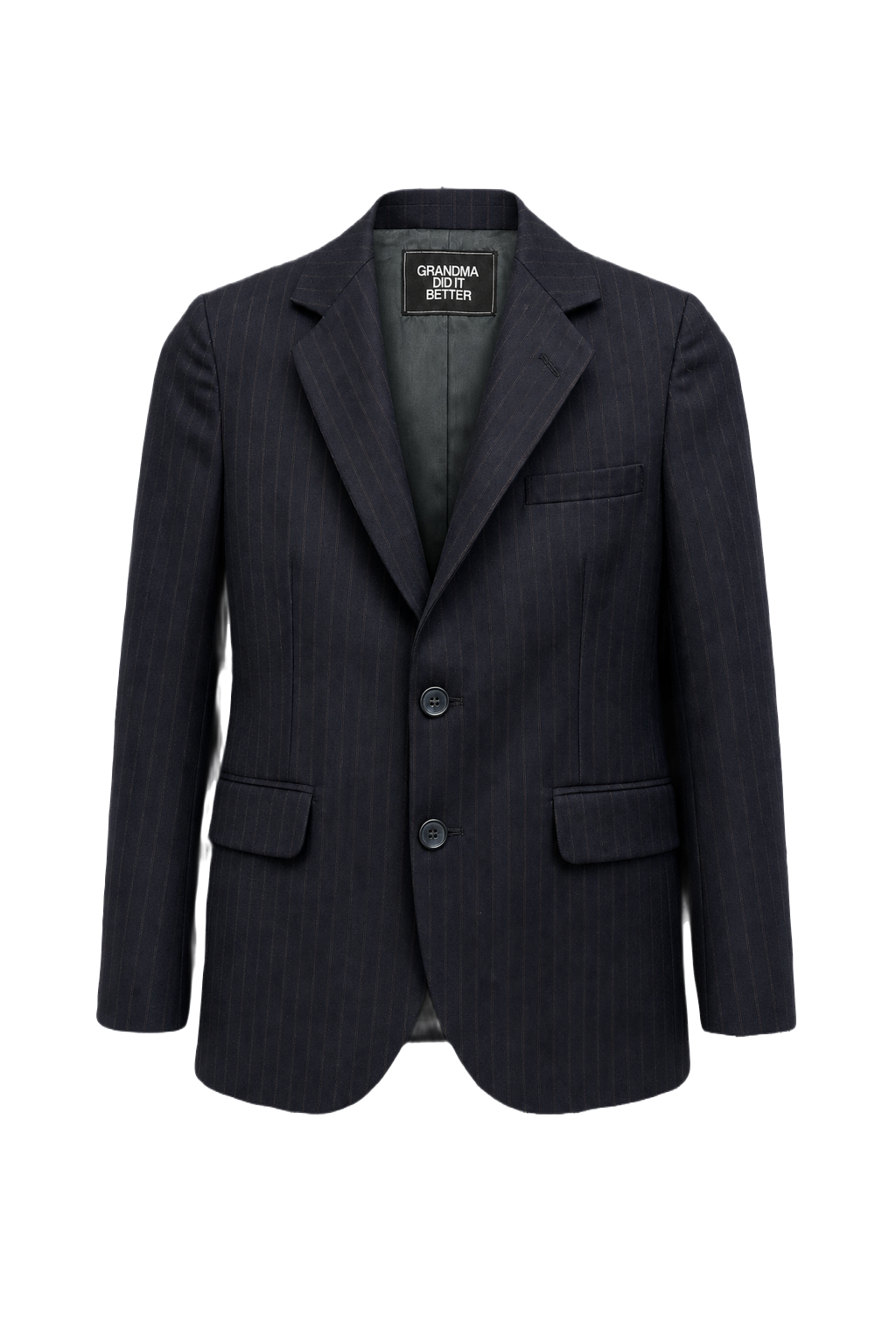 1980s Navy Blue Wool Blend Blazer - Front View