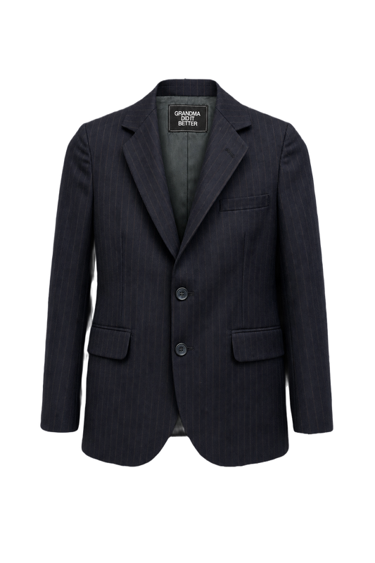 1980s Navy Blue Wool Blend Blazer - Front View