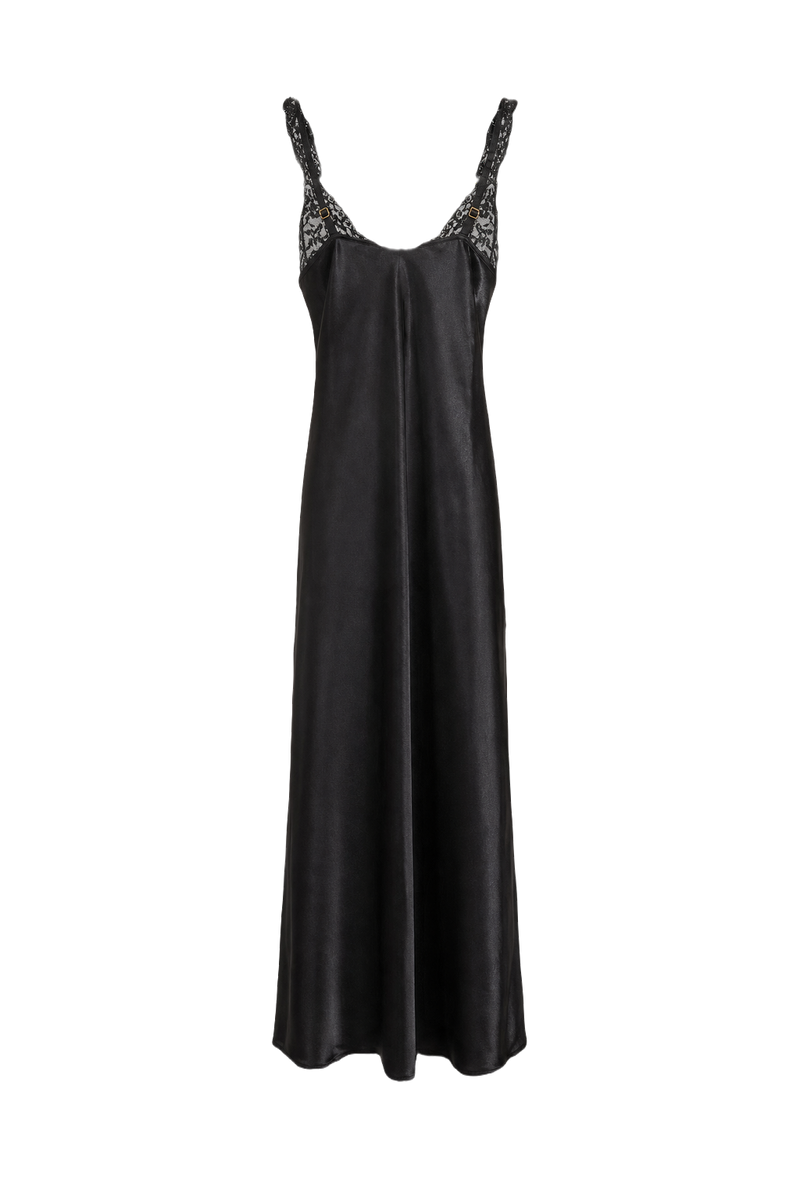 1990s Black Velvet Maxi Dress - Front View