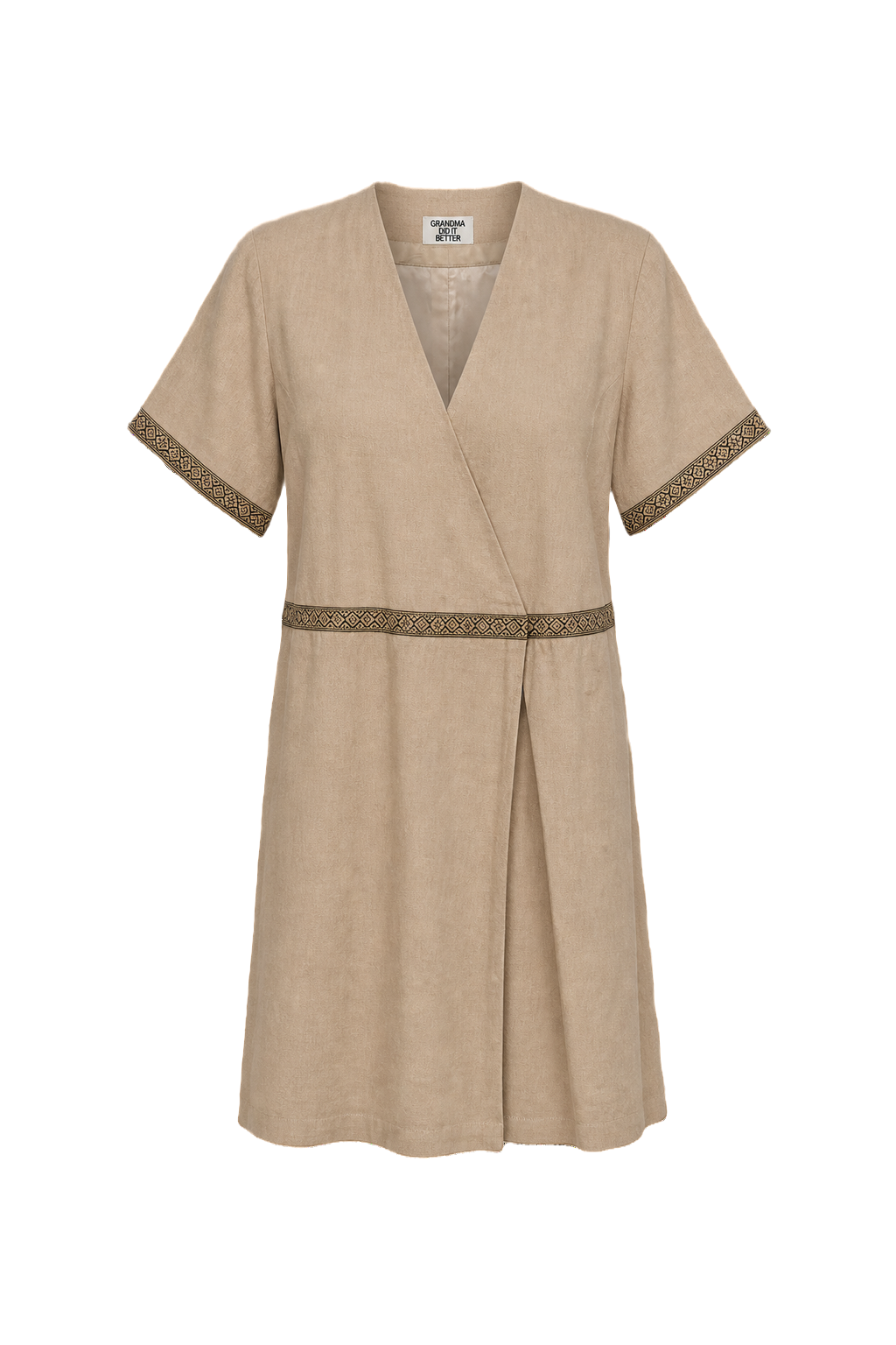 1970s Beige Linen Dress - Front View
