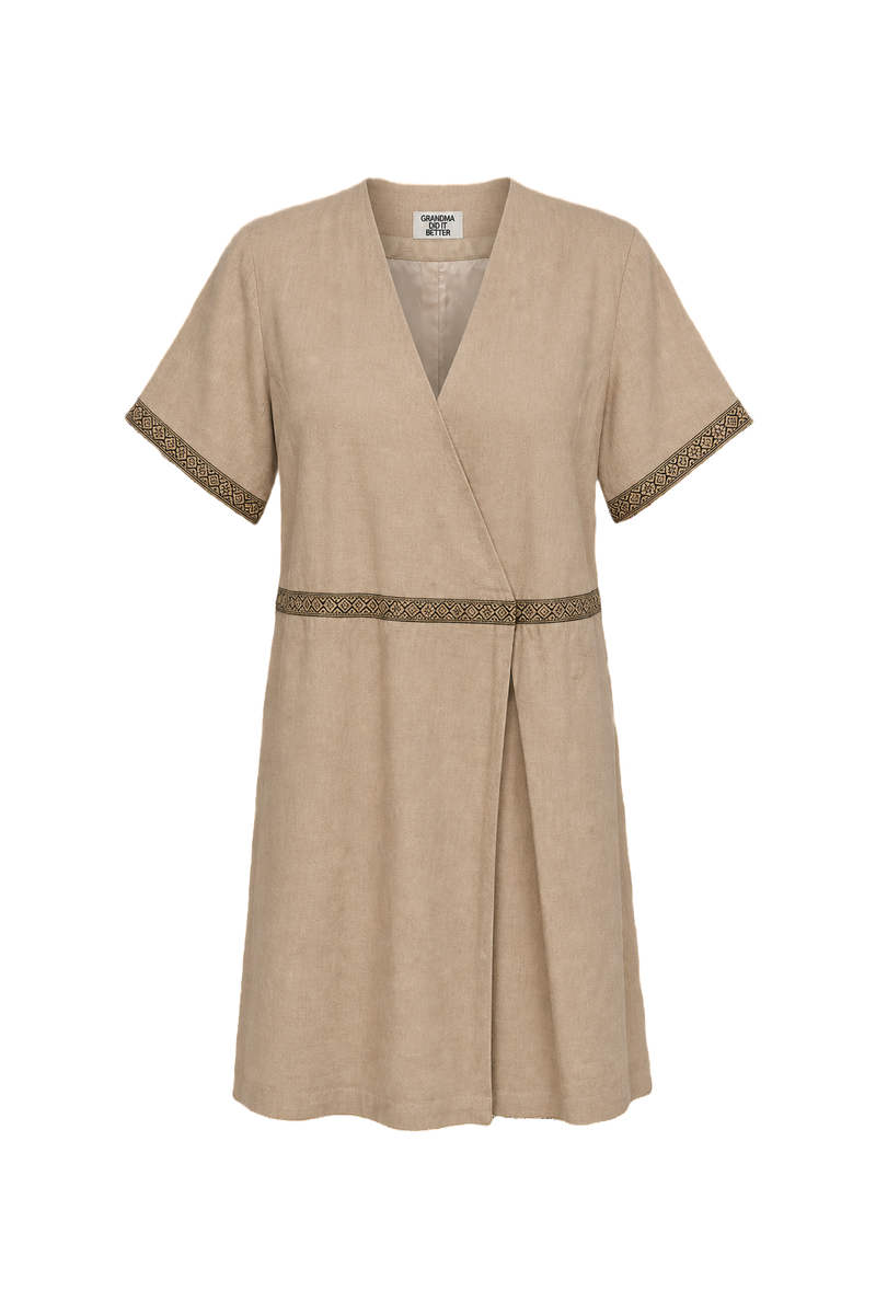 1970s Beige Linen Dress - Front View
