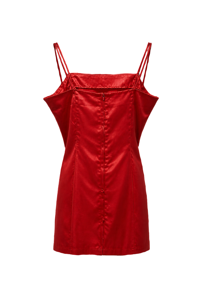 1990s Red Satin Mini Dress - Front View