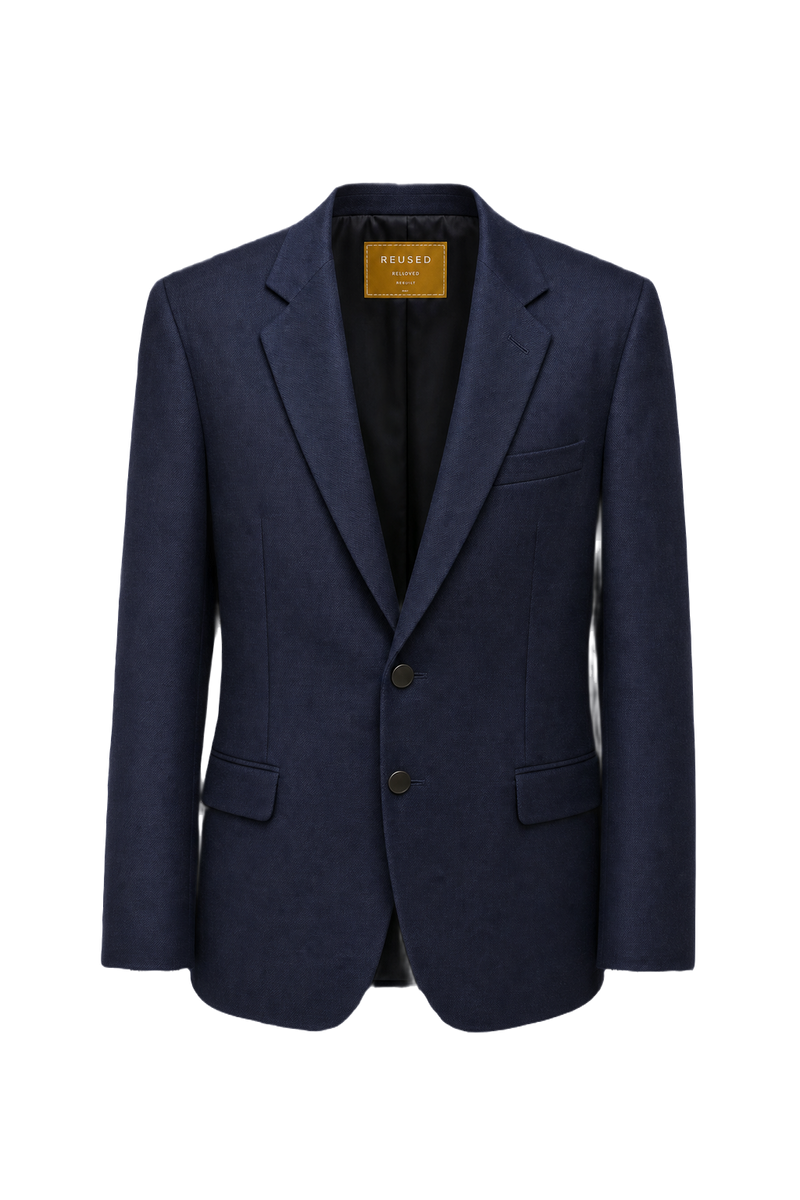 1980s Navy Blue Wool Blend Blazer - Front View