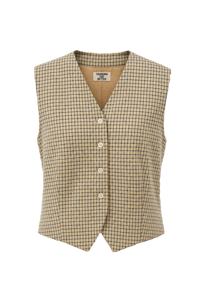 1960s Beige Wool Blend Vest - Front View