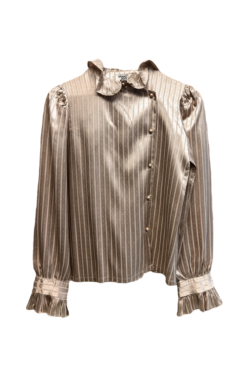 1980s Champagne Satin Blouse - Front View
