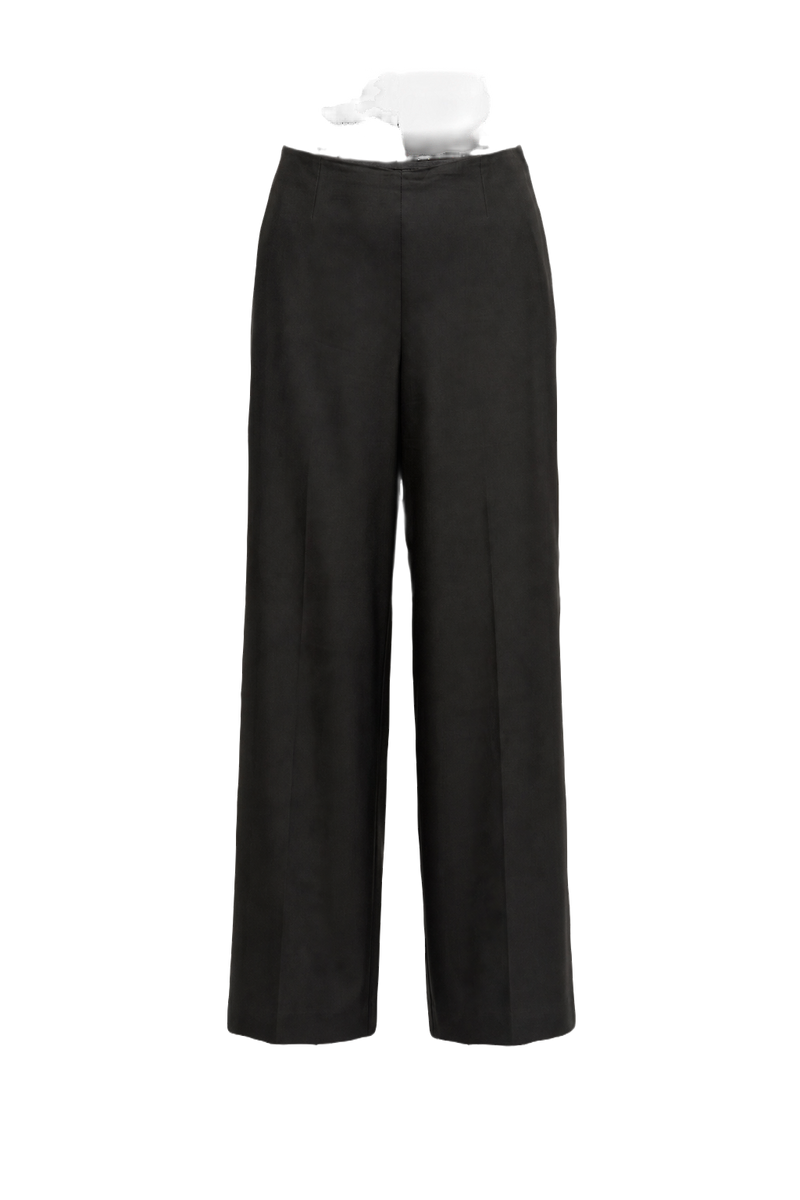 1990s Dark Grey Polyester Blend Trousers - Front View