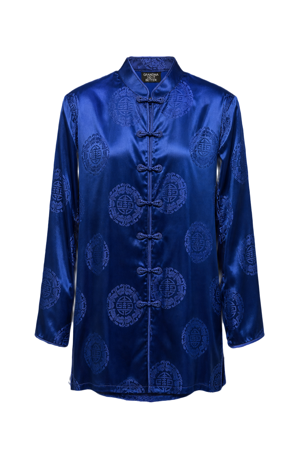 1970s Navy Blue Silk Jacket - Front View