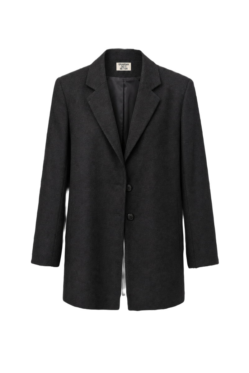 1990s Dark Grey Wool Blend Blazer - Front View