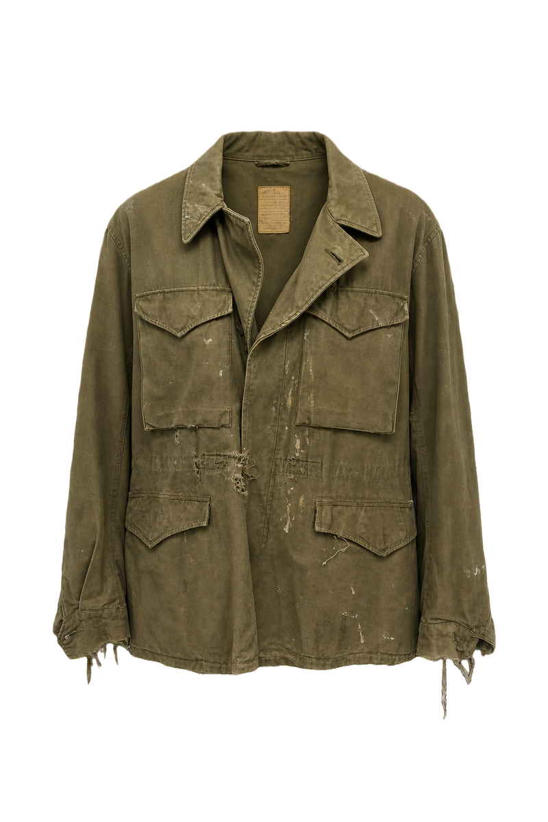 1940s Olive Green Cotton Canvas Jacket - Front View