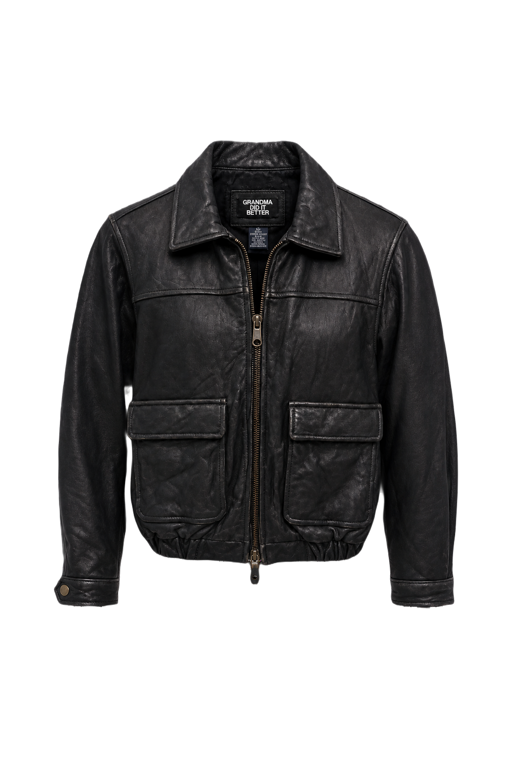 1980s Black Leather Jacket - Front View