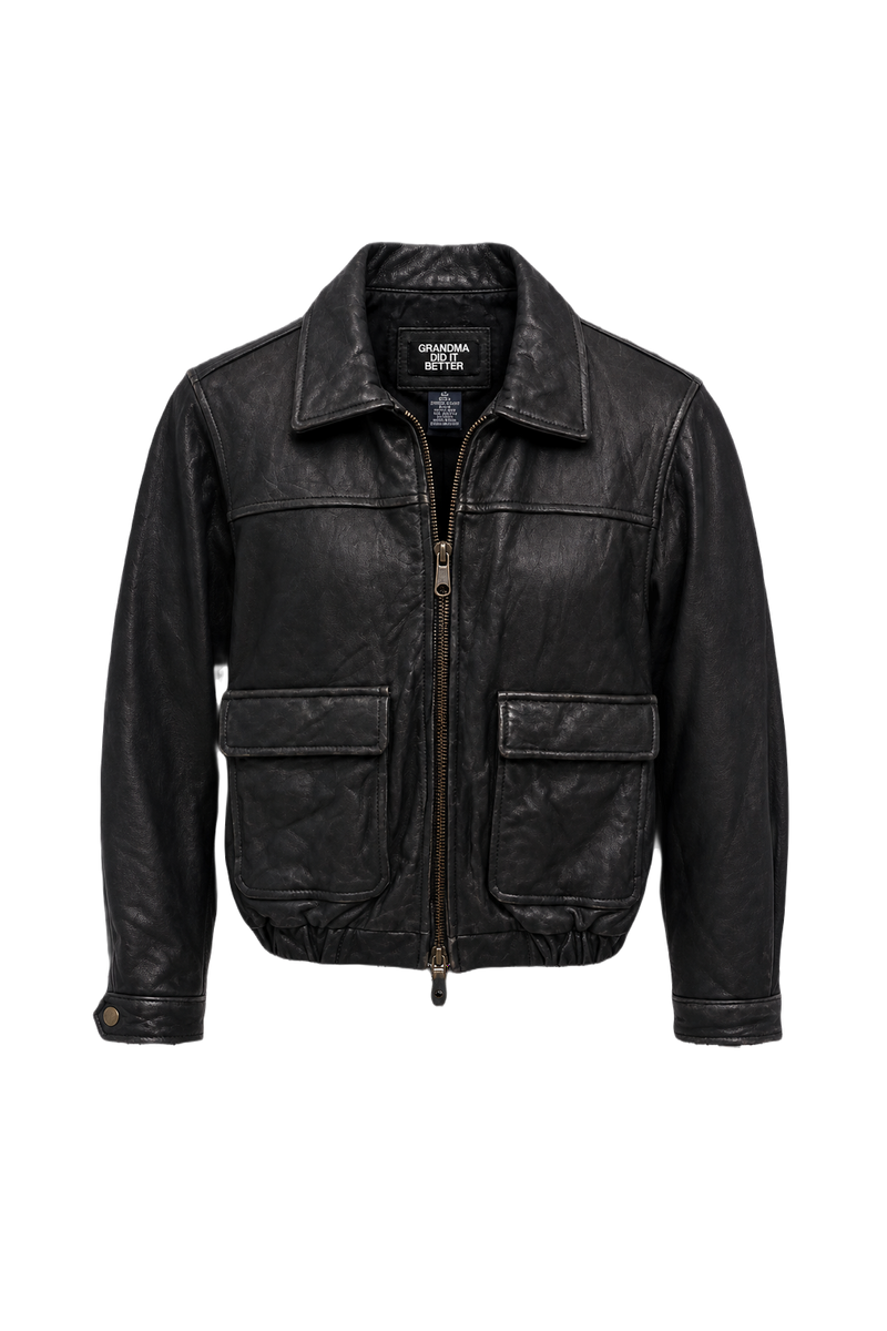 1980s Black Leather Jacket - Front View