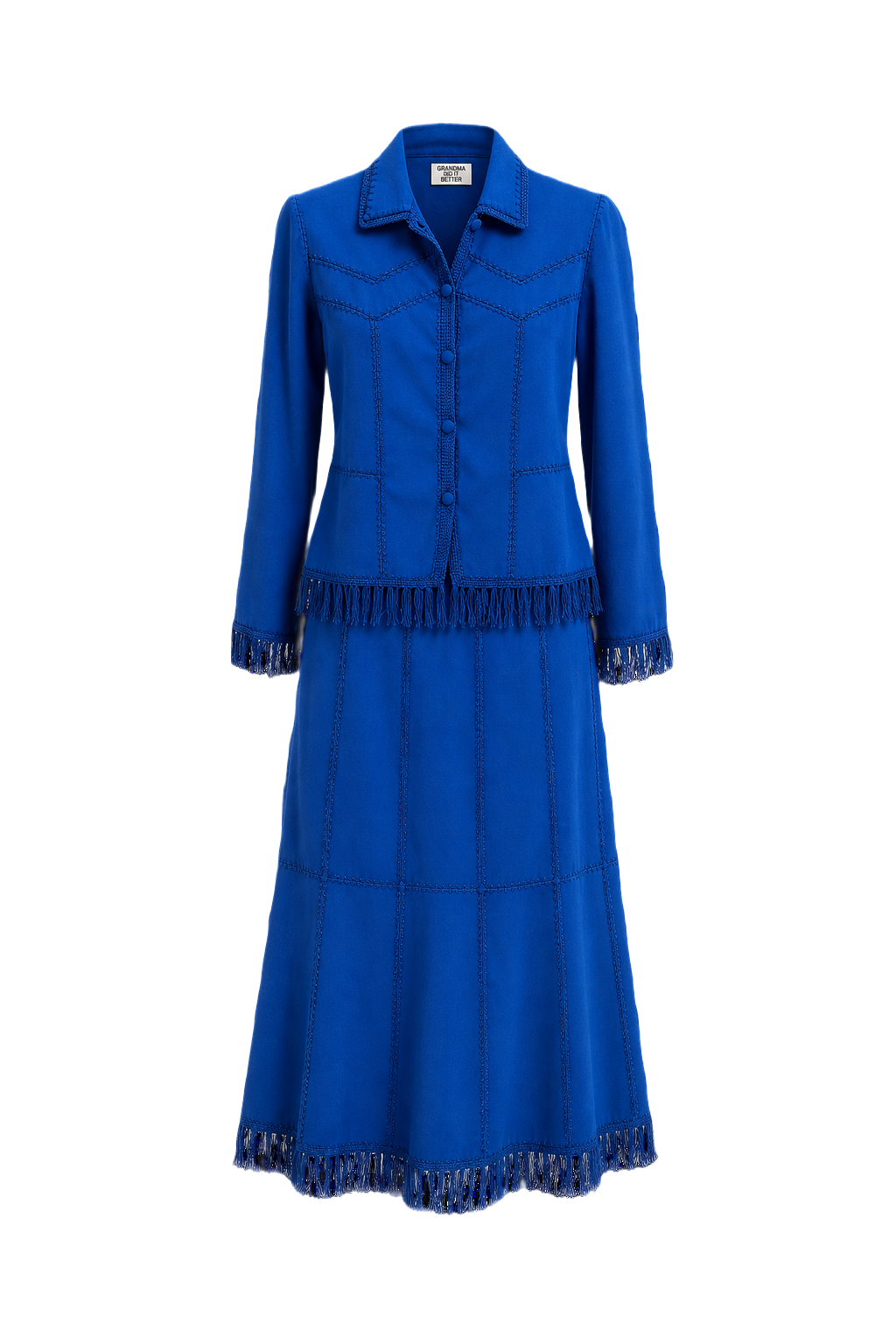 1970s Royal Blue Cotton Blouse and Skirt Set - Front View