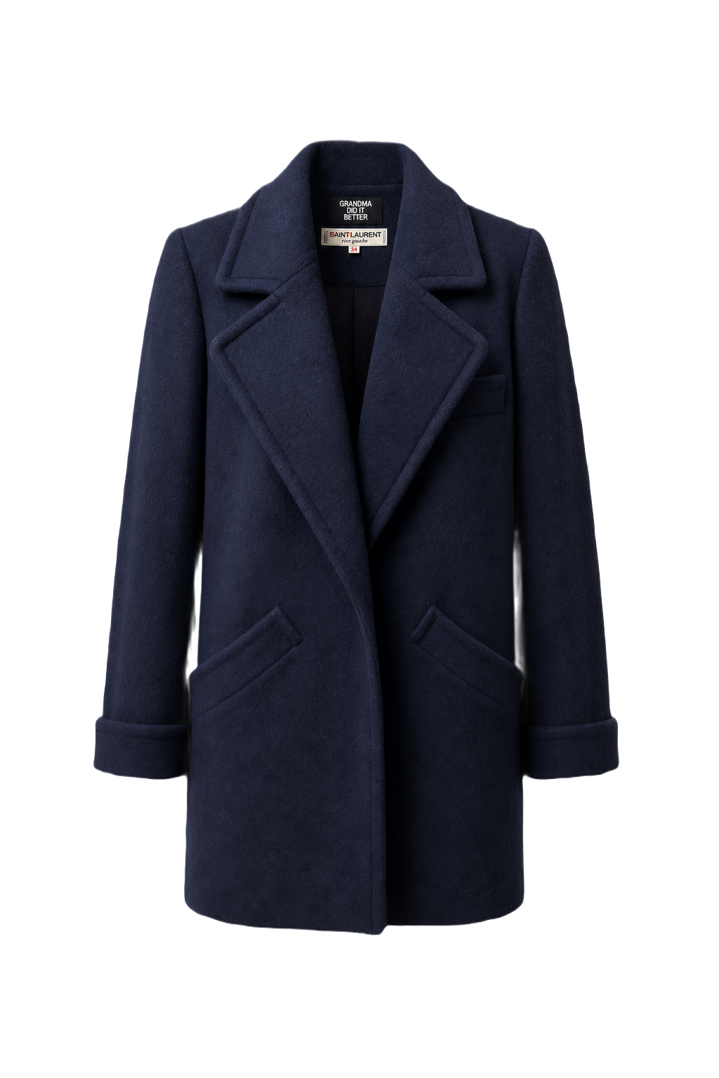 1970s Navy Blue Wool Coat - Front View