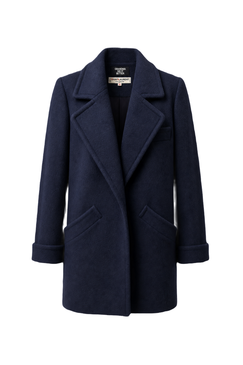 1970s Navy Blue Wool Coat - Front View