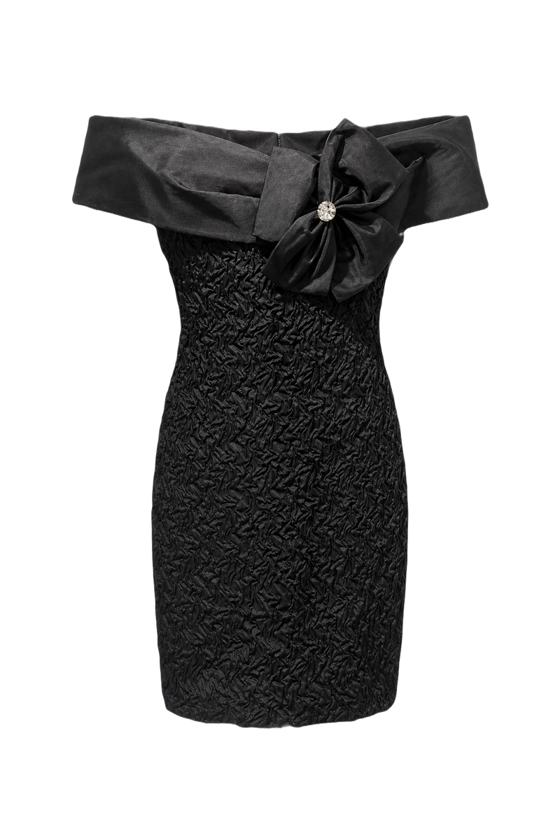 1980s Black Polyester Blend Dress - Front View