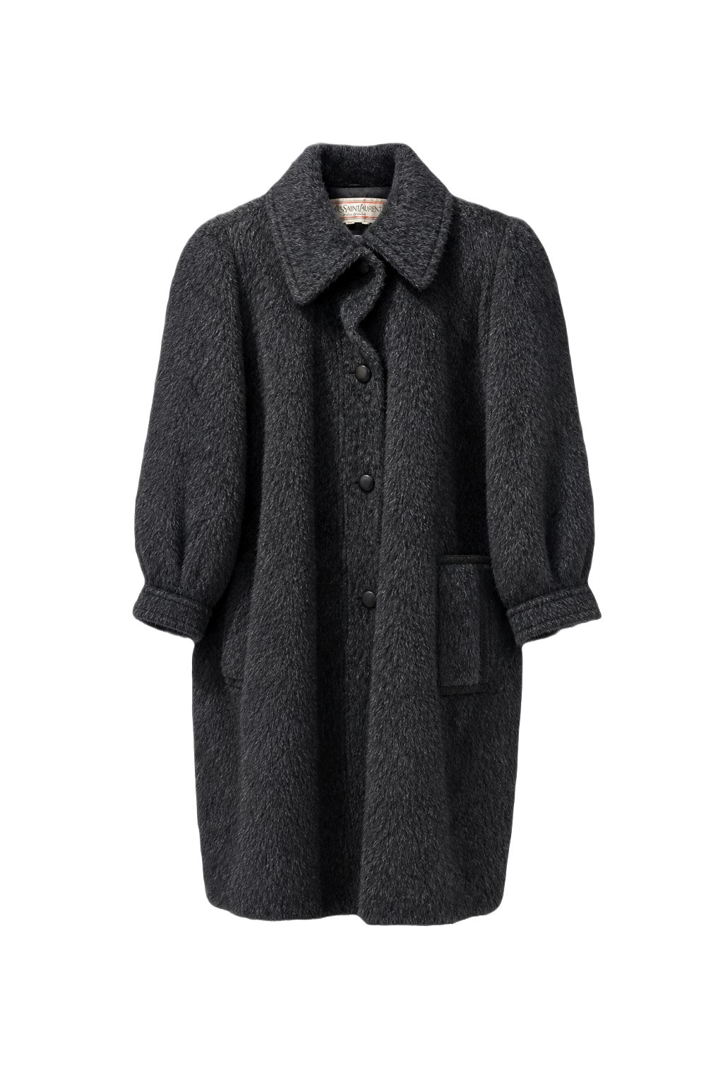 1970s Dark Grey Wool Blend Coat - Front View