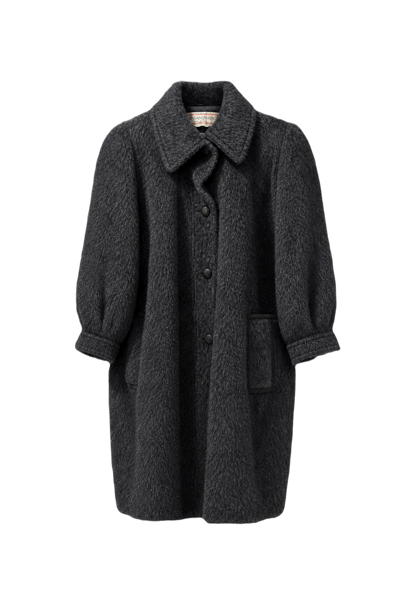 1970s Dark Grey Wool Blend Coat - Front View