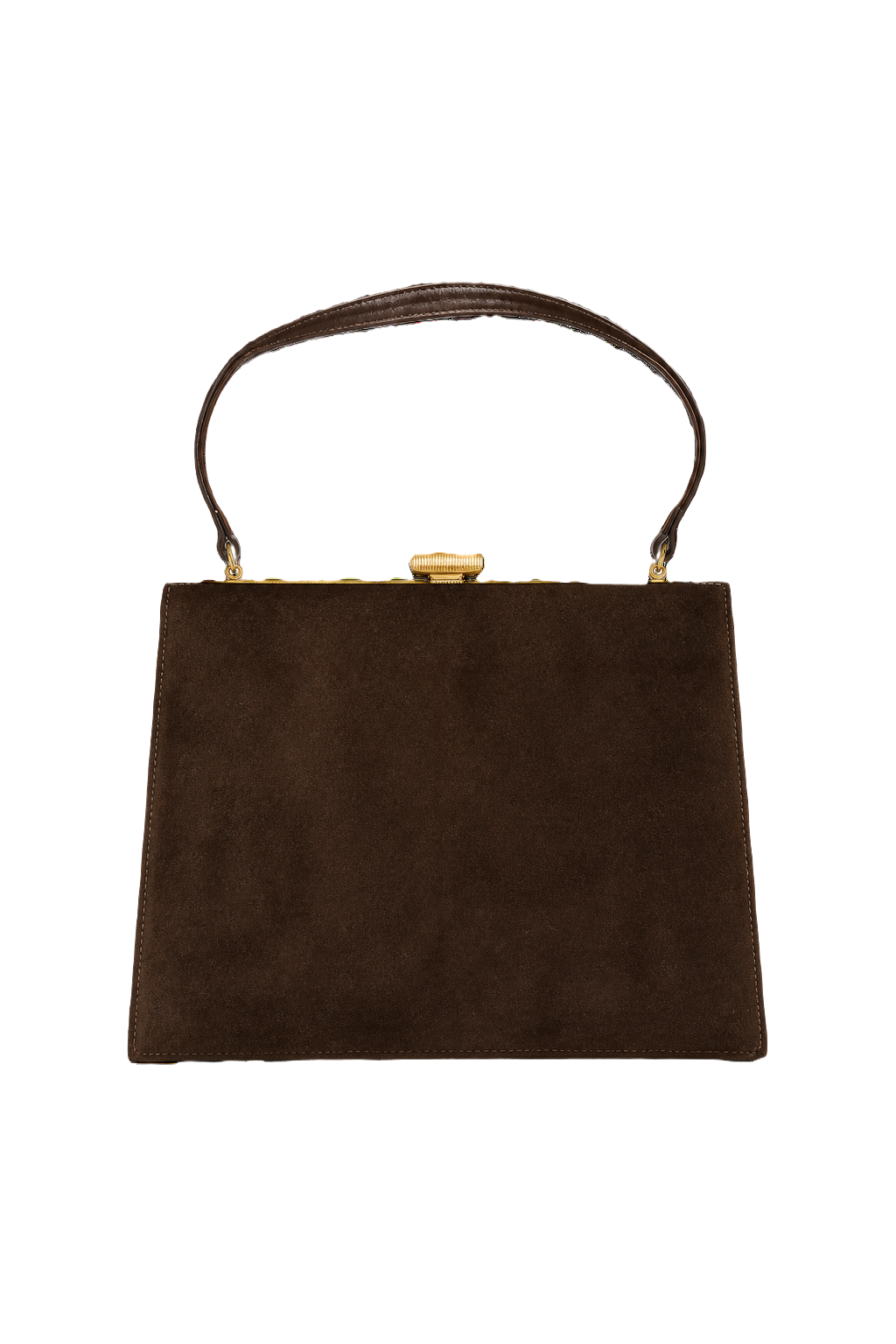 1940s Dark Brown Leather Handbag - Front View