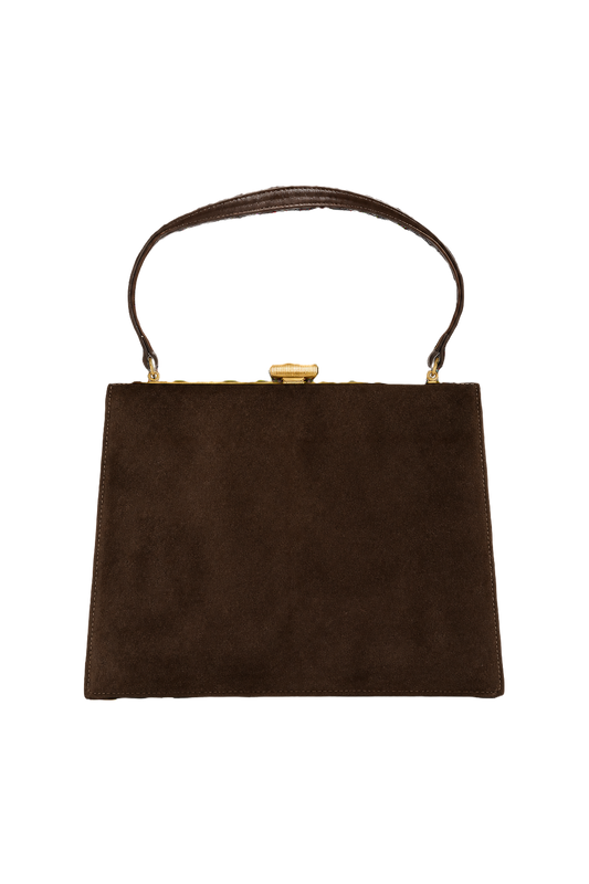 1940s Dark Brown Leather Handbag - Front View