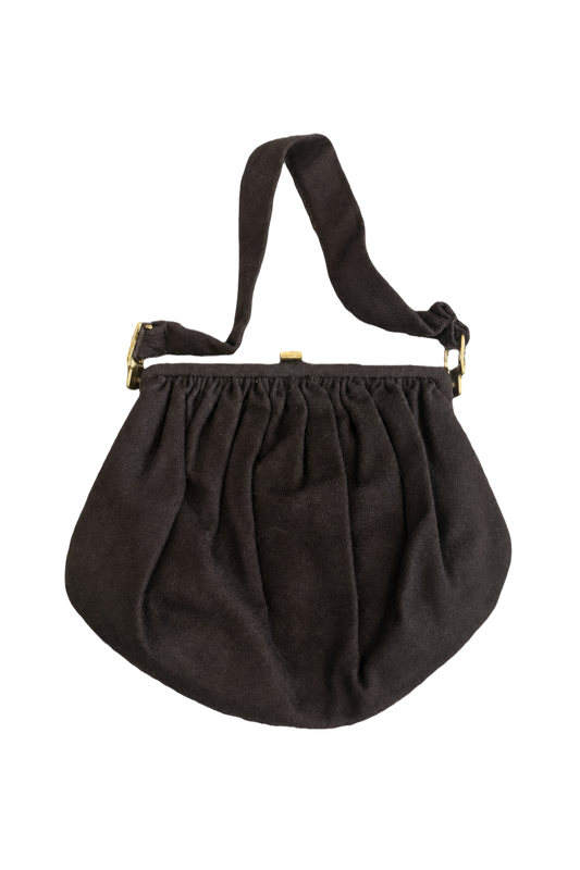 [1980s] Black Cloth Bag - Front View