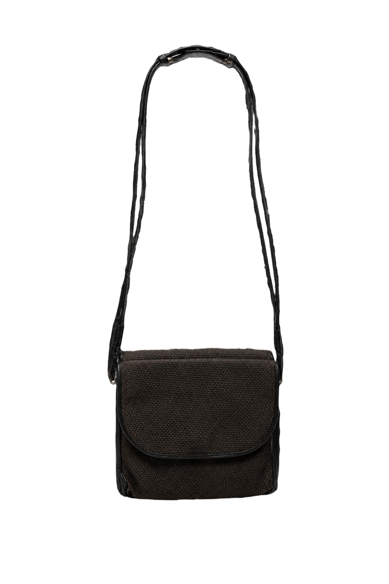 1980s Dark Brown Fabric Bag - Front View