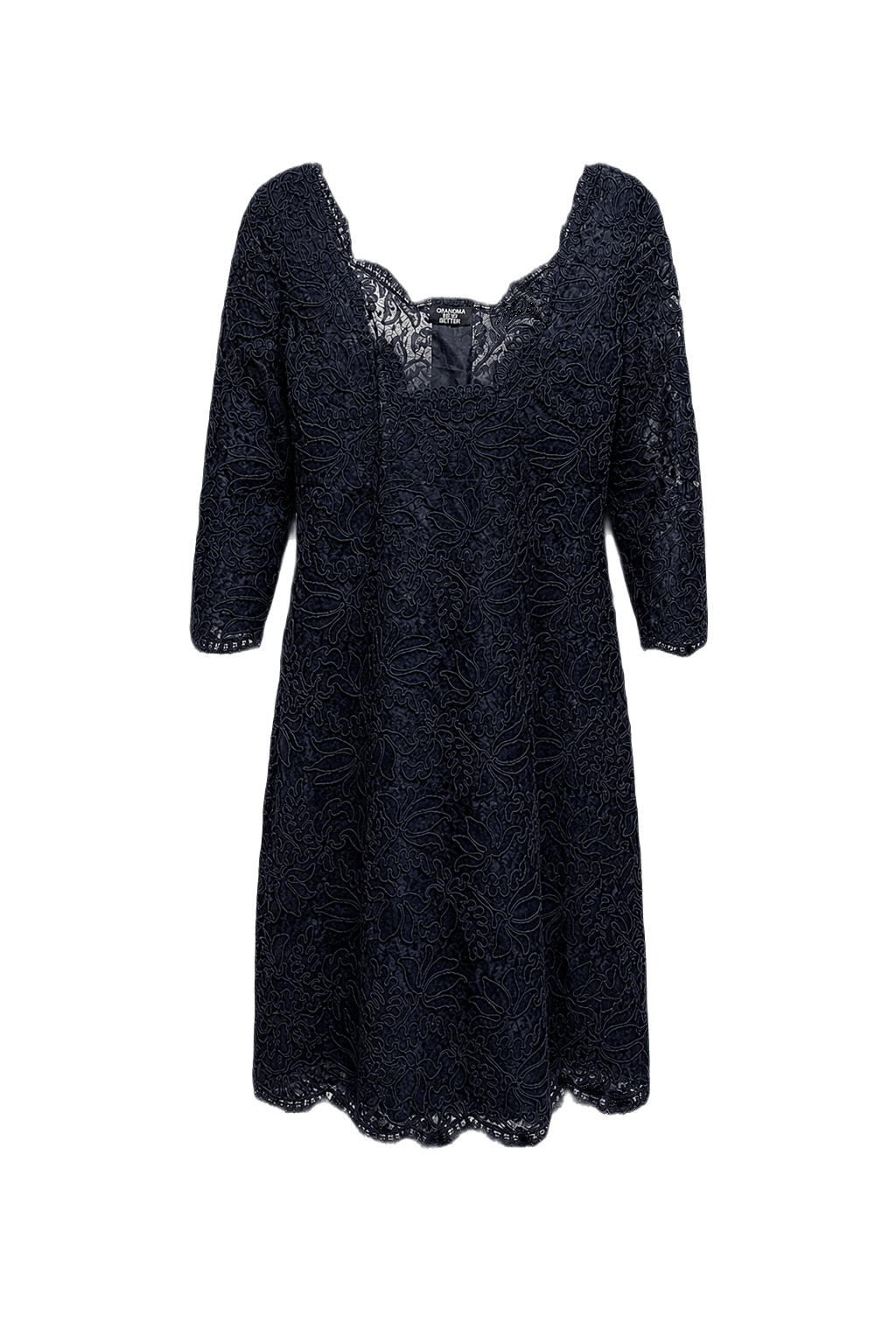 1980s Navy Blue Lace Dress - Front View
